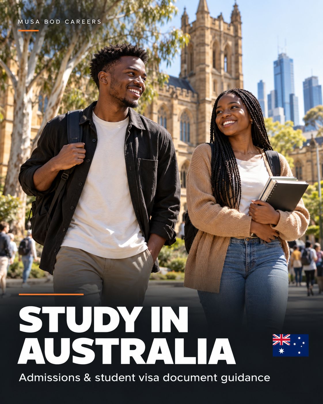 Study in Australia — Musa Bod Careers education flyer