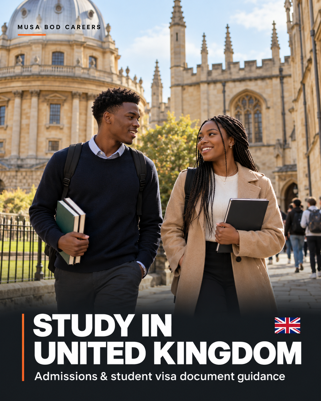 Study in United Kingdom — Musa Bod Careers education flyer
