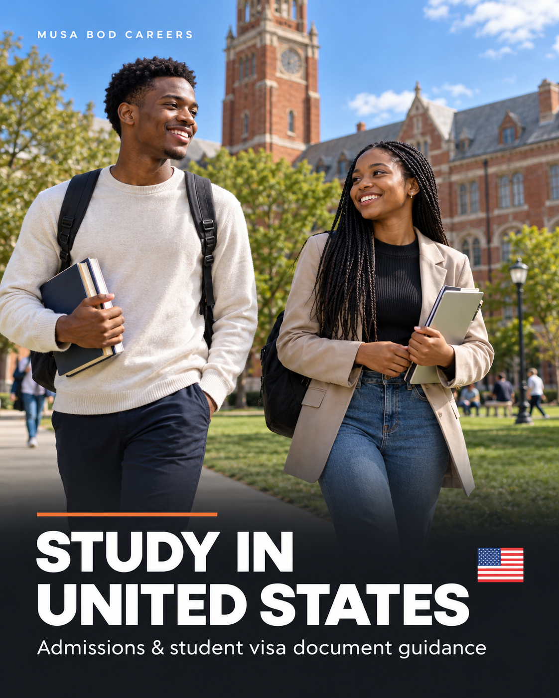 Study in United States — Musa Bod Careers education flyer
